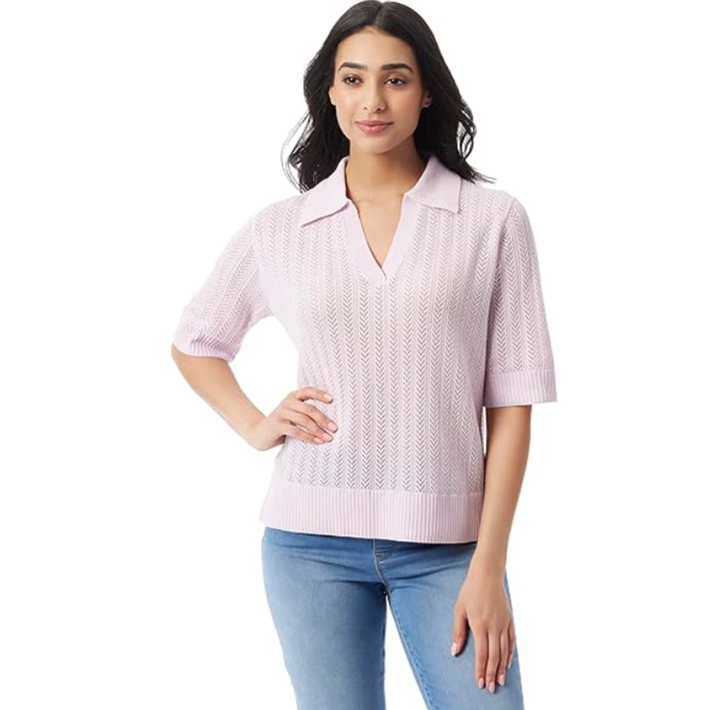 Gloria Womens Vanderbilt Women's Peggy Pointelle-Knit Polo Sweater Sz M 17135